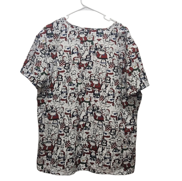 Christmas Scrub Top 2X Vneck Where Is Santa GABBY BROOKE Pockets Winter Animals - Picture 3 of 5